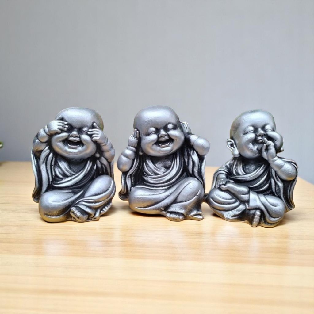 Trio Buda Monge Mini Budinha | Sabedoria | Jardim Decoração Zen