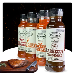 Molhos Gourmet Poletto Kit 4 Sabores Barbecue Habanero Goiabada Sweet Chilli Sem Gluten