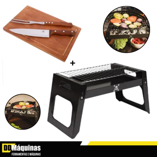 Kit Churrasqueira Dallas C/ Grelha Portátil + Tabua Com Garfo e Faca - Bel em Oferta na Shopee