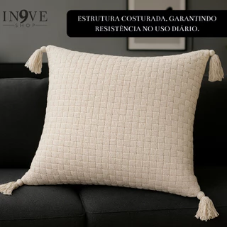 Kit Capa de almofada PomPom 40x40CM cru em 100% algodão bohochic - Sofá Sala Cama