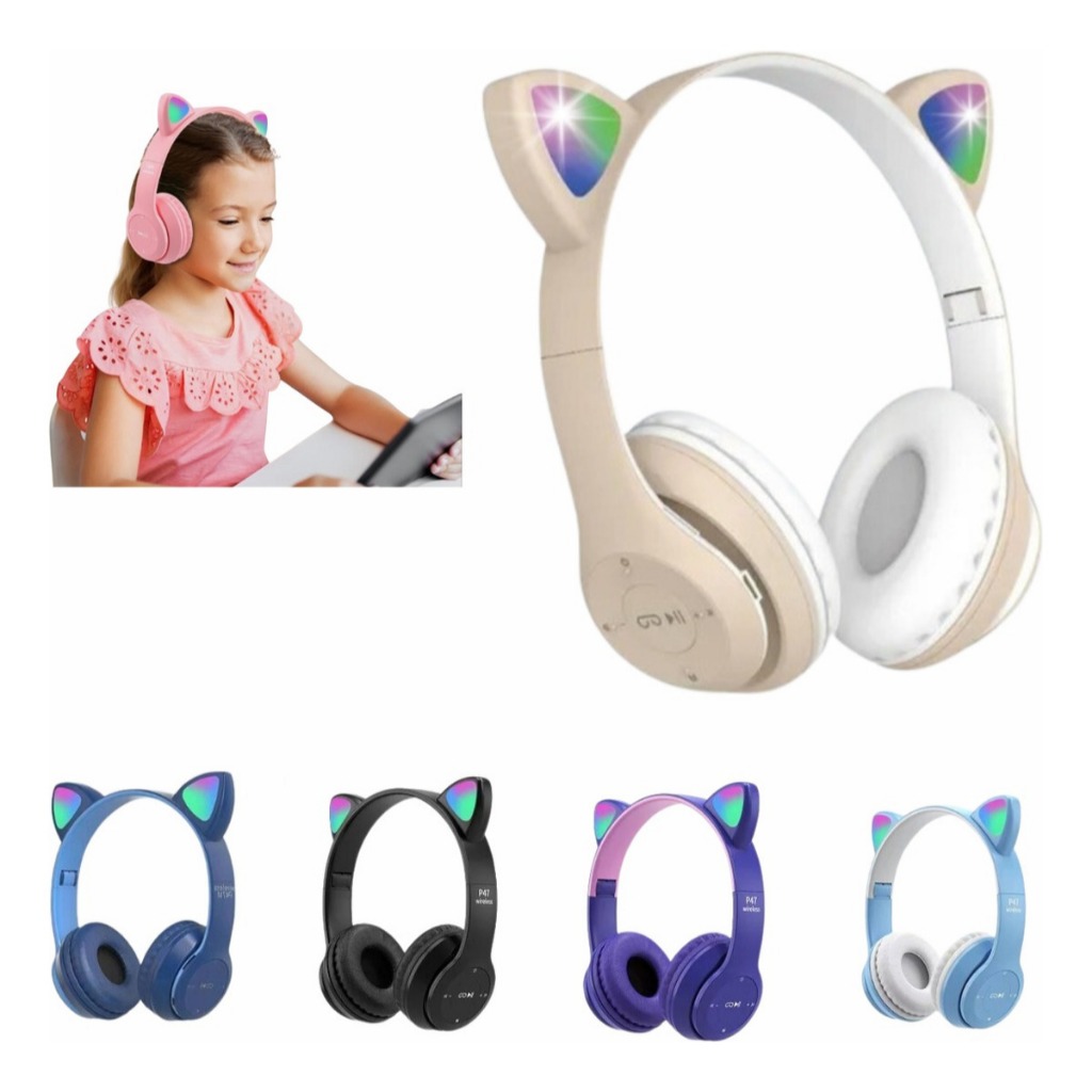 Fone De Ouvido Sem Fio Bluetooth Orelha Gatinho Infantil Led | Shopee ...