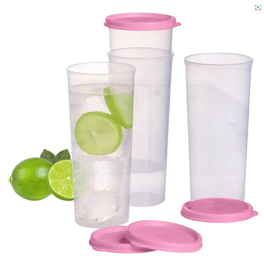 Kit Tupperware Copo 470ml transparente e rosa 4 peças | Shopee Brasil