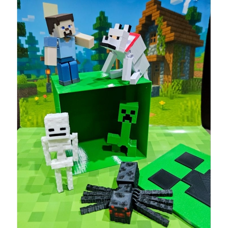 Caixa Bloco Creeper Minecraft com 10 ou 5 miniaturas articuladas ...