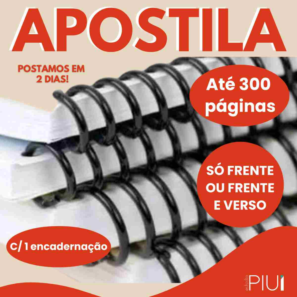 Impressão de Apostila em papel 90g e encadernação inclusa Imprima Frente e verso ou Só Frente / Até 300 páginas