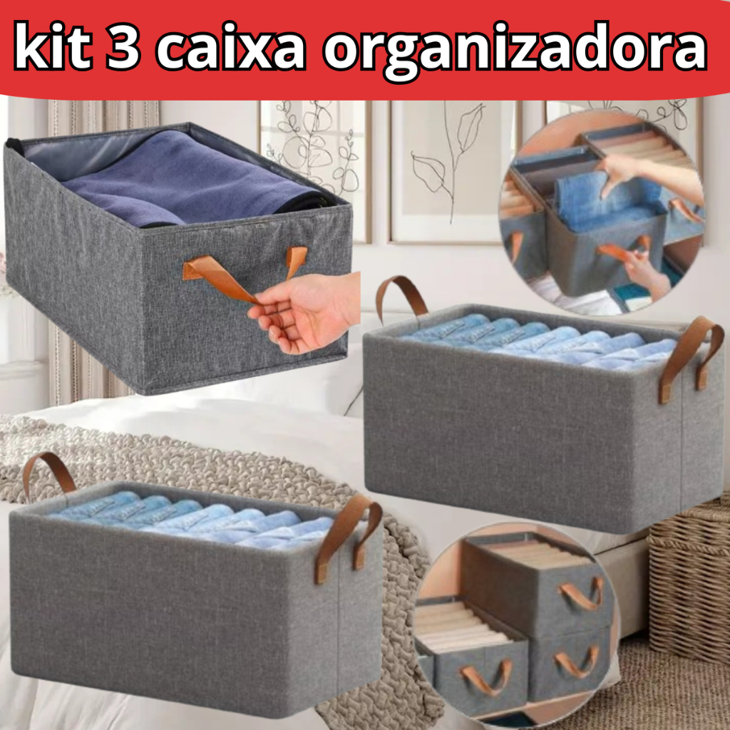 Kit 3 Caixas Organizadoras Multiuso para Roupas | Gaveta, Armário ...