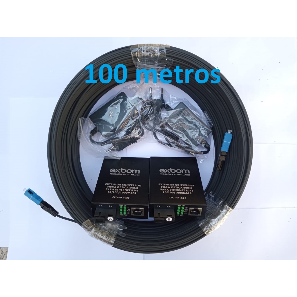 Kit com 100 metros de cabo drop com conectores SC-UPC + Conversor de ...