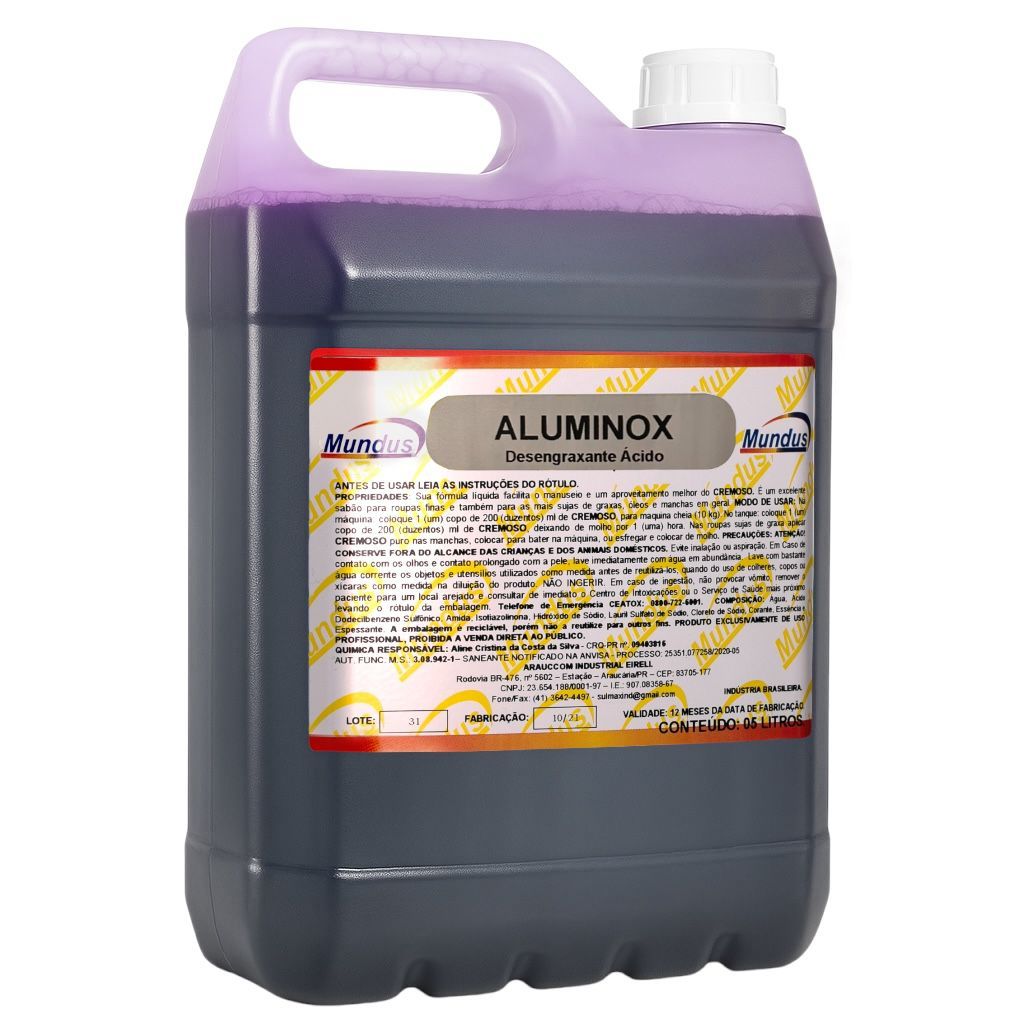 Roxinho desengraxante Aluminox Mundus 5 Litros (faz 100 litros ) limpa ...