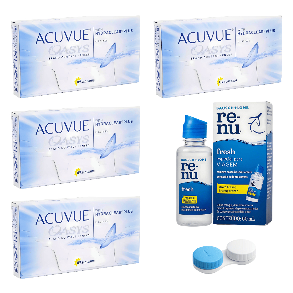 4 Caixas de Lente de Contato Acuvue Oasys® + Estojo + Renu60 ML ...