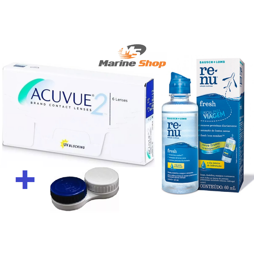 Lente de contato Acuvue 2 + Estojo + Renu | Shopee Brasil