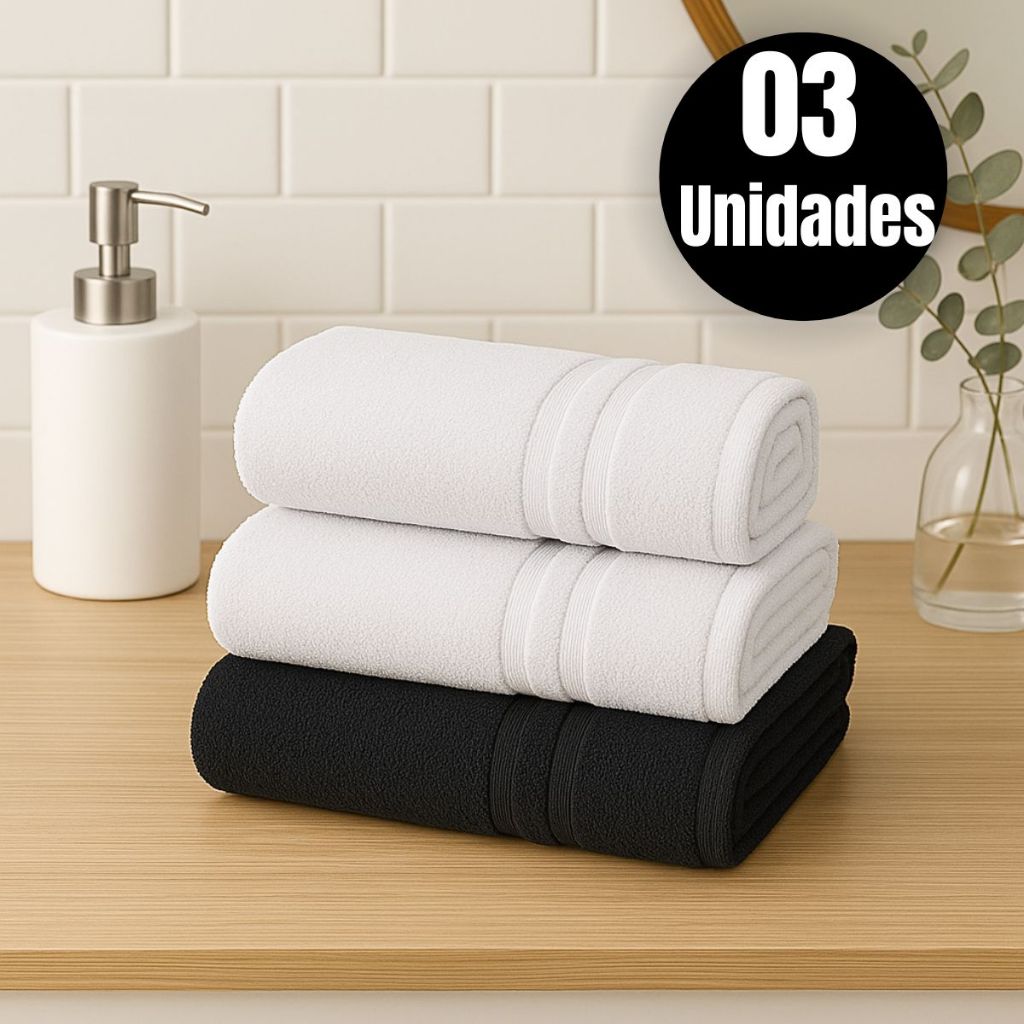 Kit 3 Toalhas de Rosto Profissional de Luxo 100% Algodão Preta e Branca ...