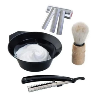 Kit Barbear Cumbuca Pincel 10 Lâminas Navalha Kit Barbeiro Profissional Barbearia