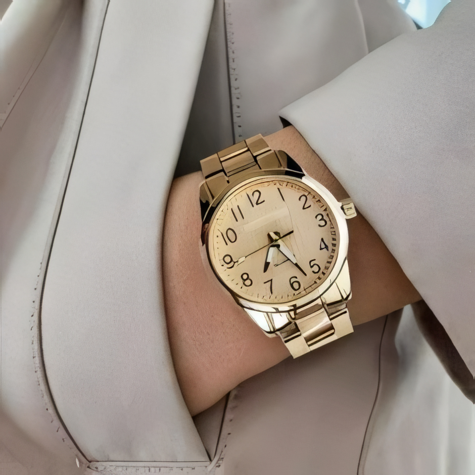 Relógio Feminino Dourado Banhado a Ouro 18k Original Resistente a água ...