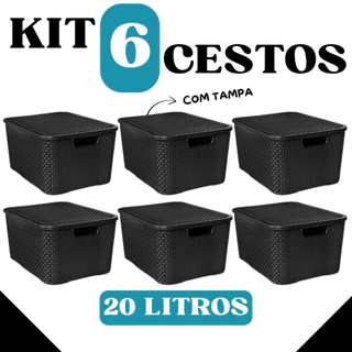 Kit 6 Caixas Cesto Organizadoras Rattan 20 Litros em Oferta na Shopee