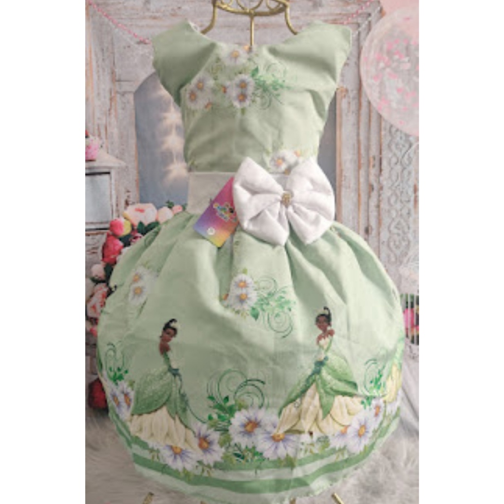 Vestido Princesa Tiana A Princesa e o Sapo Festa Luxinho Com Laço de ...