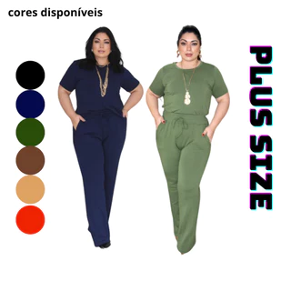 Conjunto Feminino Malha Moletinho Plus Size Blusa e Pantalona