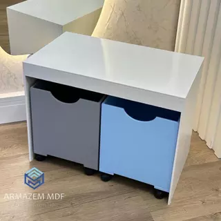 Organizador de Brinquedos Bancada Infantil 2 Gavetas Com Rodinhas em MDF