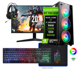 Pc gamer Completo i7 3.9Ghz placa de video Geforce 4GB/ Ssd 960GB /16GB /Fonte 500W/Wifi/Tela 20'' + Nfe