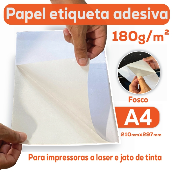 Papel Etiqueta Adesiva 180g A4 Branco Fosco - Pacote com 25/50/100 Alta ...