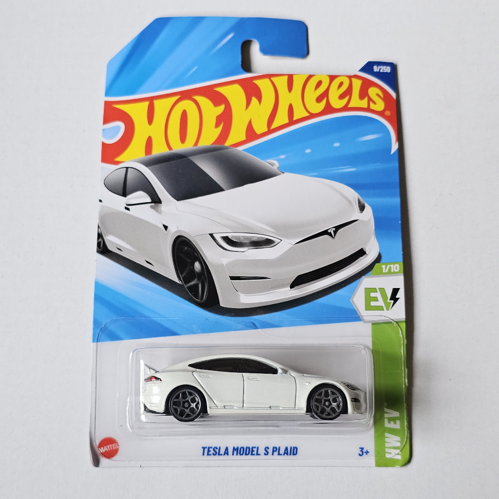 Hot Wheels Tesla Model S Plaid – HW EV 1/64, Bianco, Short Card, Mattel 2025