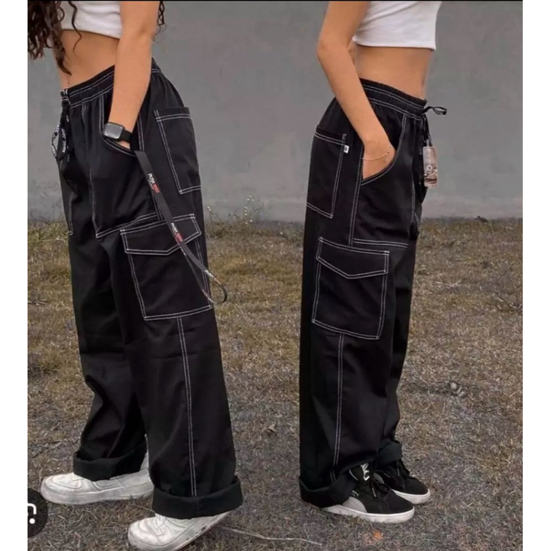 Boca Larga CalÃ§a Cargo Larga Calça Cargo Feminina Sarja Boca