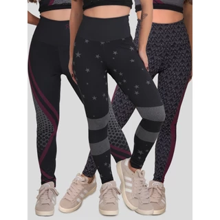 Kit 3 Calças Legging Feminina Fitness Academia Cintura Alta Estampada Mescla em Oferta na Shopee