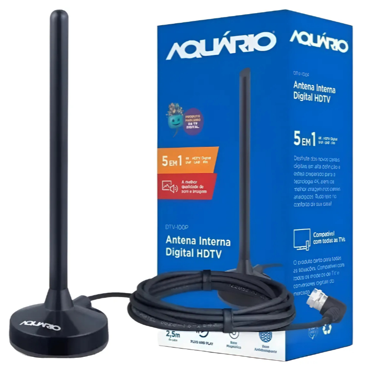 Antena Interna TV Digital HDTV DTV-100P Aquário Preto | Shopee Brasil