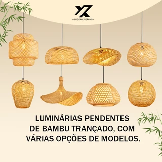 Lanterna De Bambu Estilo Chinês Luminária Pendente De Vime Lustres Tecido À Mão E27 Iluminação Luzes Penduradas
