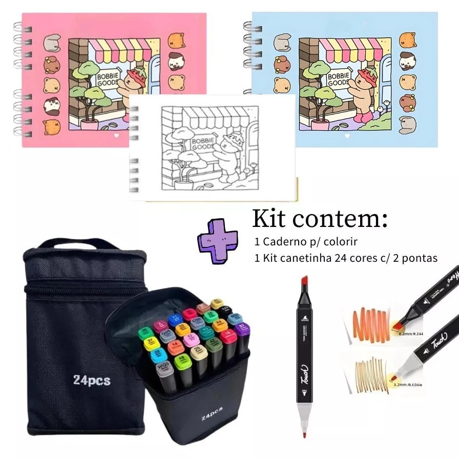 Livro de colorir capa 50 páginas + 24/36/48/60/80 Cores Caneta Marcadora  Com Ponta Dupla/Pintura De Arte/Aquarela | Shopee Brasil
