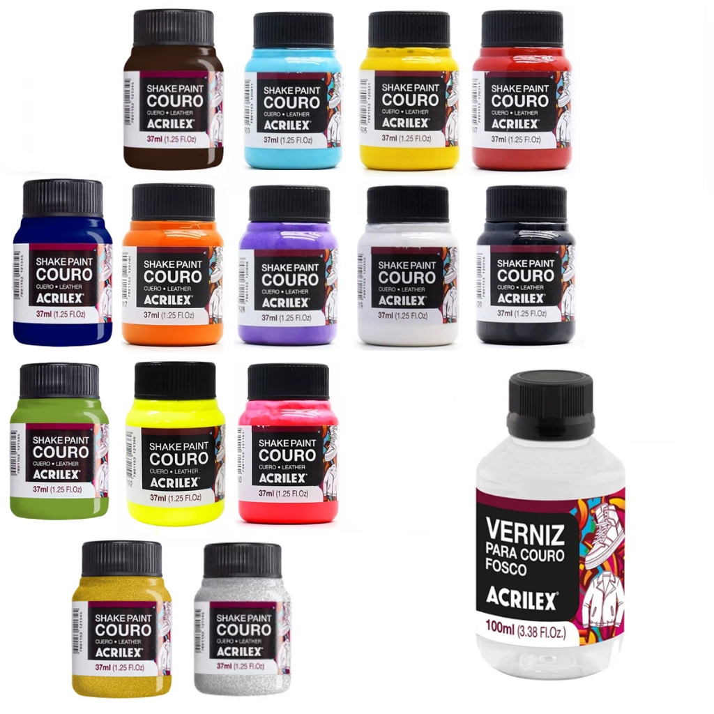 Kit Tinta Shake Paint Couro Acrilex + VERNIZ | Shopee Brasil