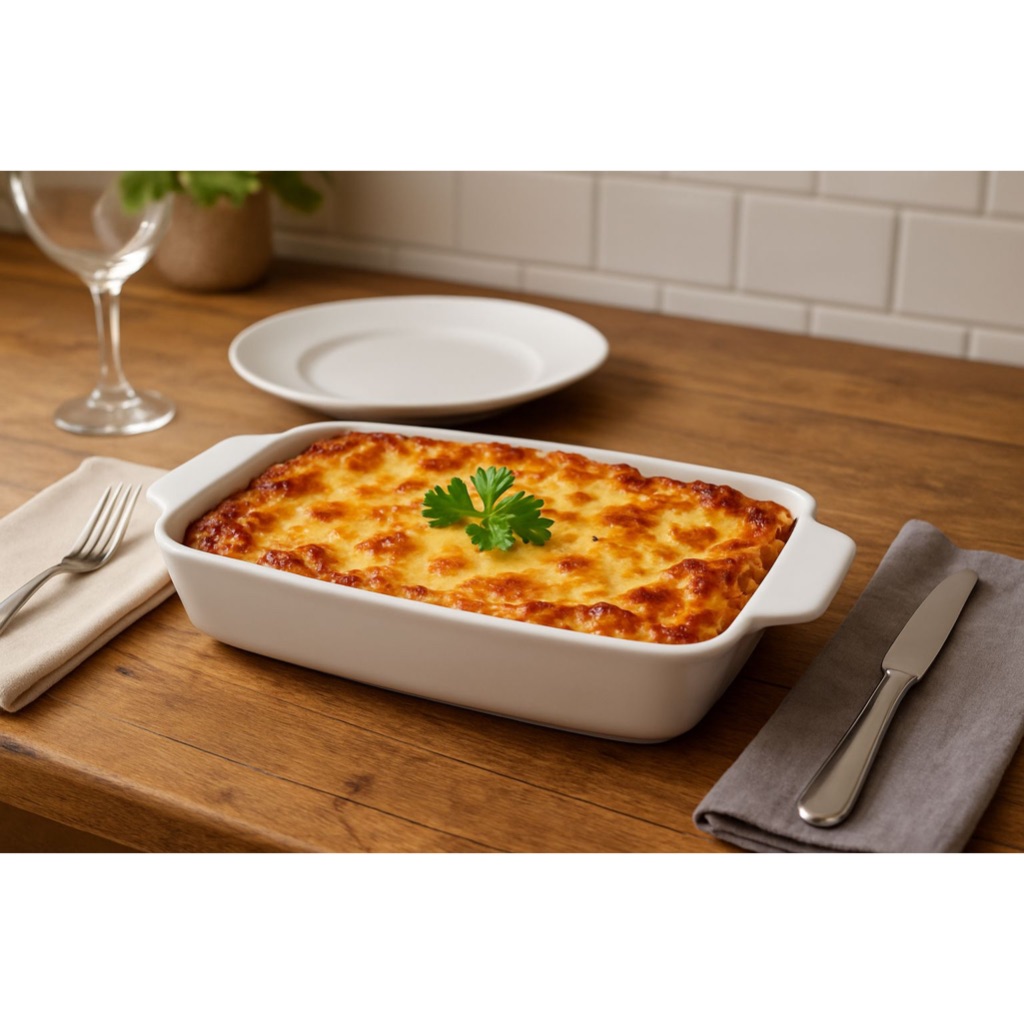 Travessa de Cerâmica Branca Retangular com Alças – Ideal para Forno e Servir