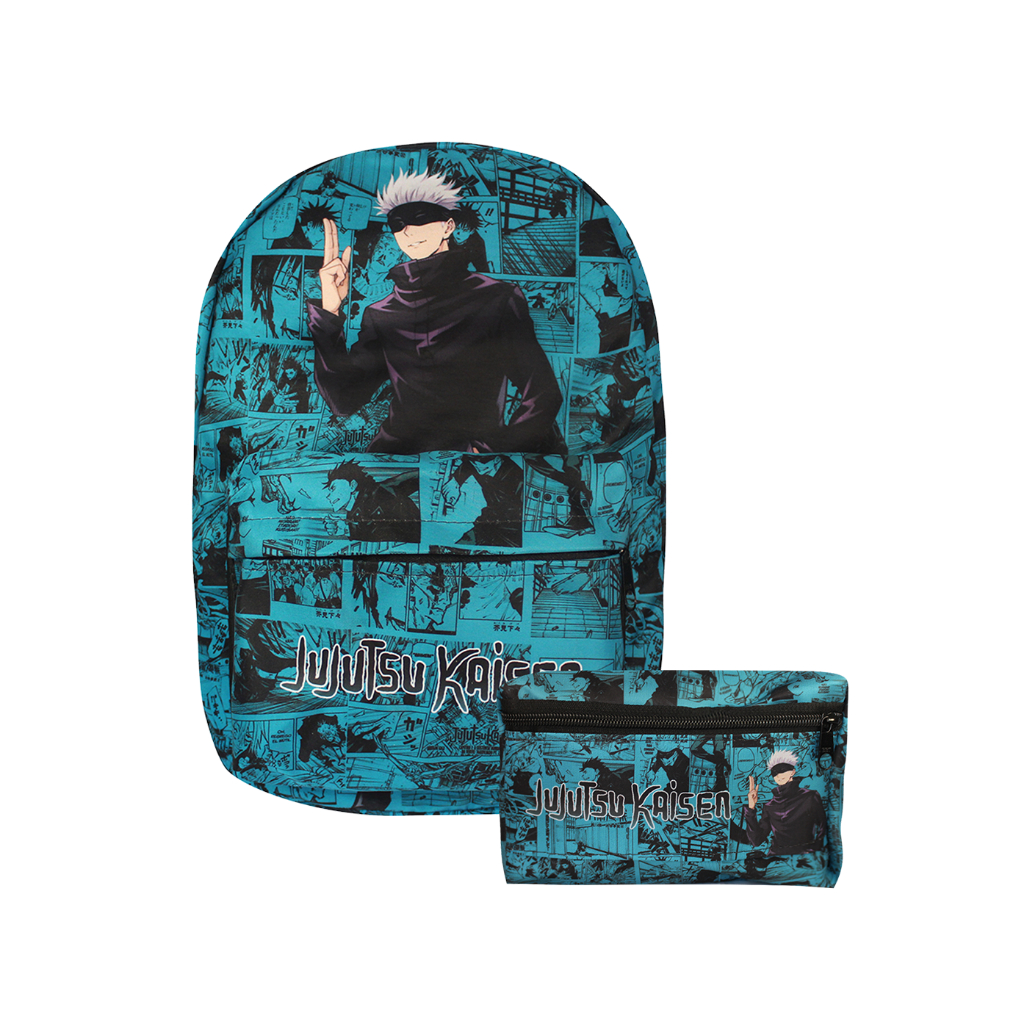 Kit Mochila e Estojo 3 Zíperes Jujutsu Kaisen Satoru Gojo V519 GEX