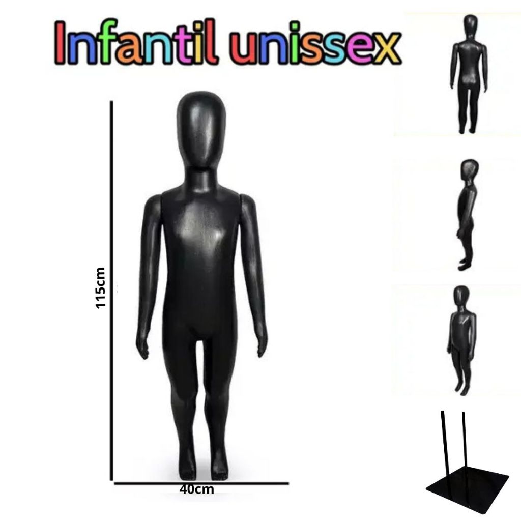 Manequim infantil (Unissex veste 4 a 6 anos) preto + base de ferro na ...