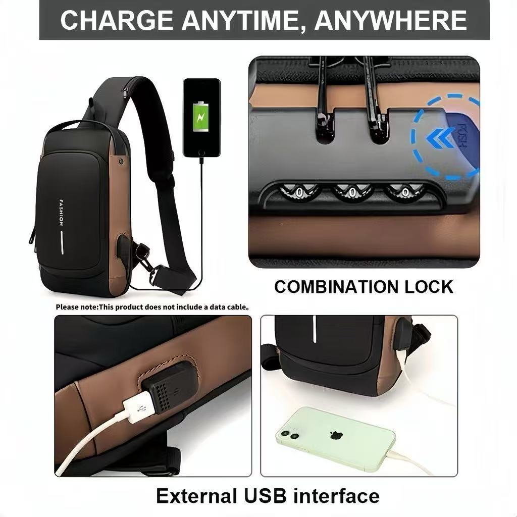 Man グッズ Mochila De Peito Masculina À Prova D'água Com Trava De Código Usb