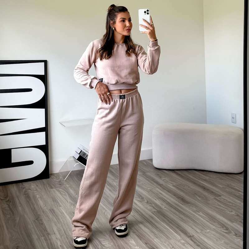 Conjunto Moletom Feminino Blusa manga longa Flanelado Veludo sem