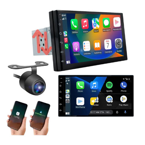 Central Multimídia 7 Polegadas mp5 1 Din Car Play Android Auto + Câmera ...