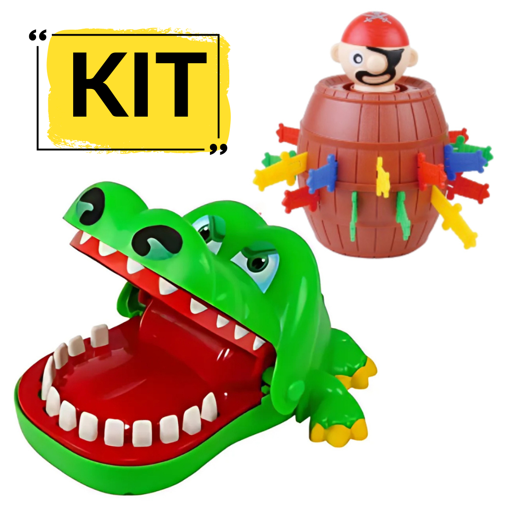 Kit 2 Brinquedos Jogo Jacaré Crocodilo Morde Dedo e Barril Pula Pirata ...