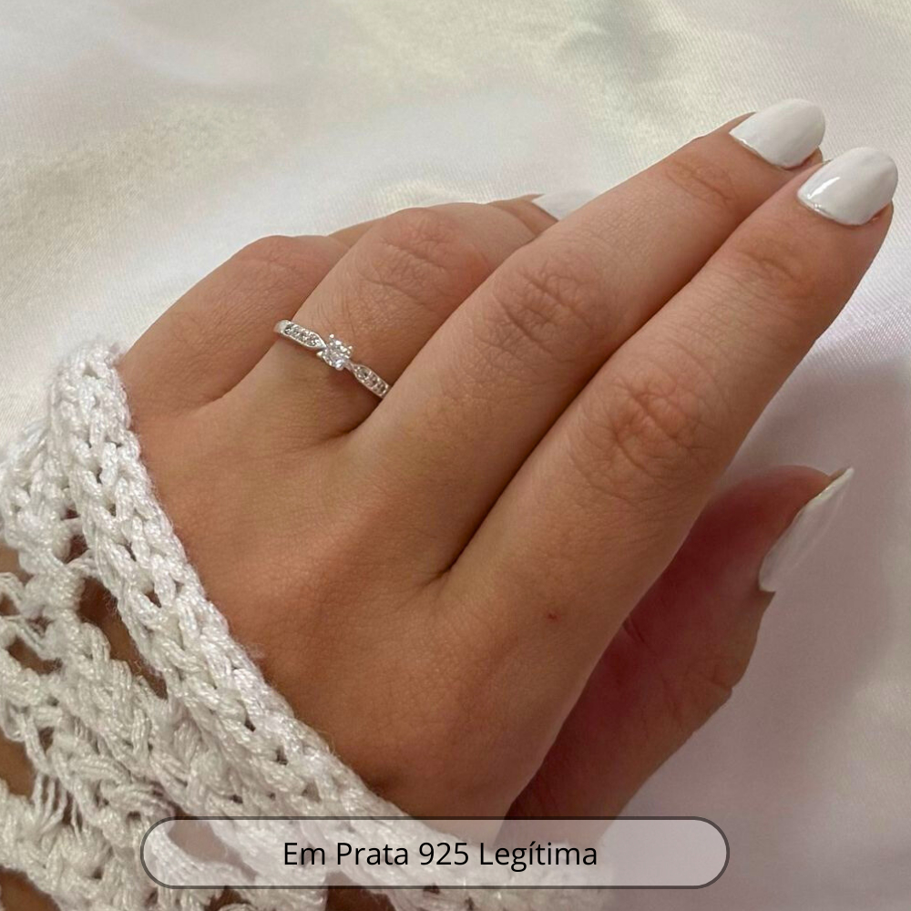 Anel solitário de prata 925 com zircônia — foto 4