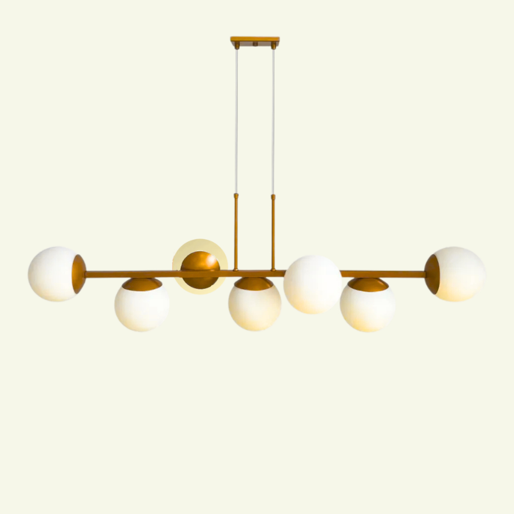 Lustre Pendente Jabuticaba 7 com Globos cor Dourado em Alumínio