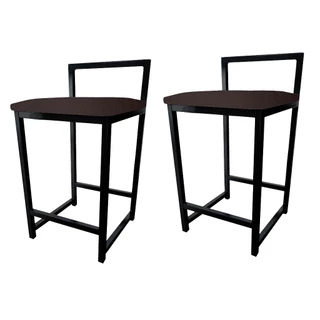 Kit 2 Banqueta Com Encosto Quadrada Estilo Industrial Cozinha Balcão Bar Preto Liso