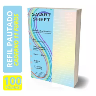 Refil Caderno de Discos 90g Rainbow 100 Folhas 11 Furos Grande Smart Sheet
