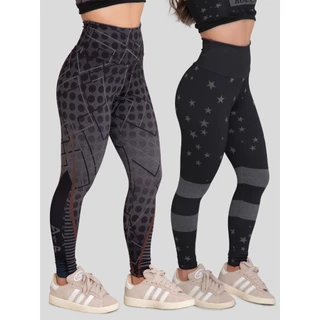 Kit 2 Calças Legging Feminina Fitness Academia Cintura Alta Estampada Mescla em Oferta na Shopee