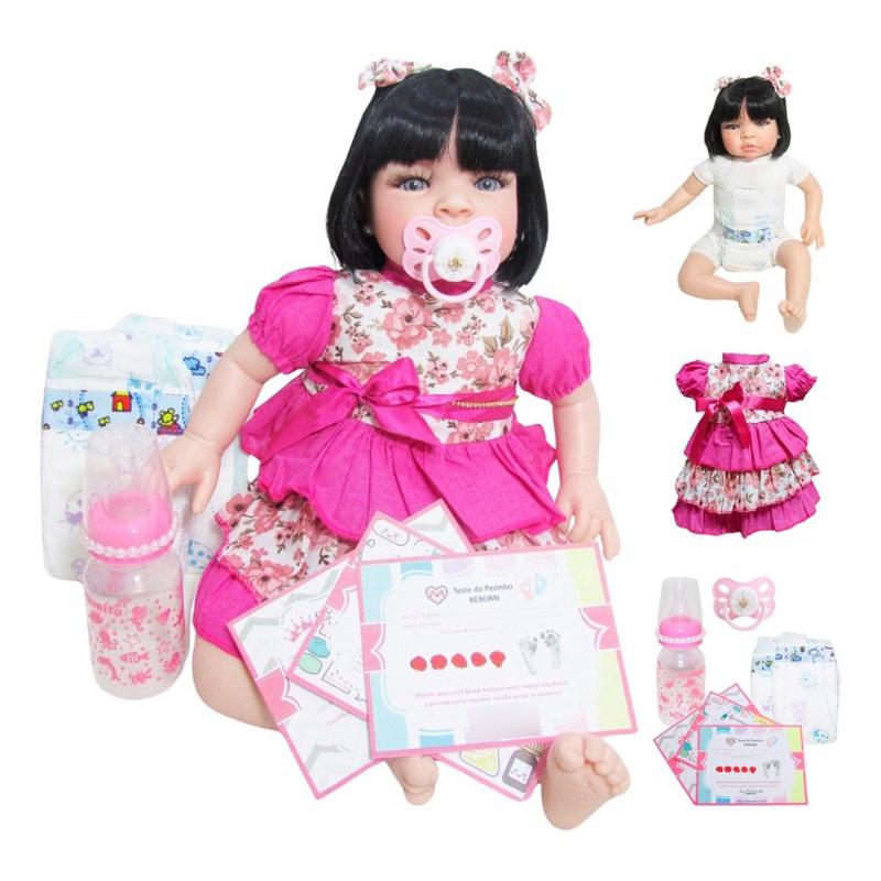 Boneca Bebê Reborn Girafinha 100% Silicone 48cm Menina Pode Banho