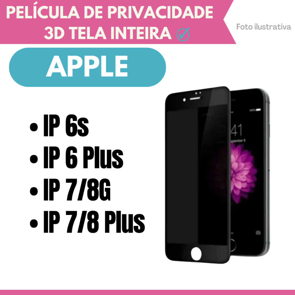 Película de Vidro 3D Privacidade para Apple IP 6s / IP 6 Plus / IP 7-8G ...