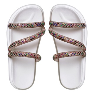 Birken Flat Sandália Conforto Feminina Modelo Sara Brilhante Strass Paris