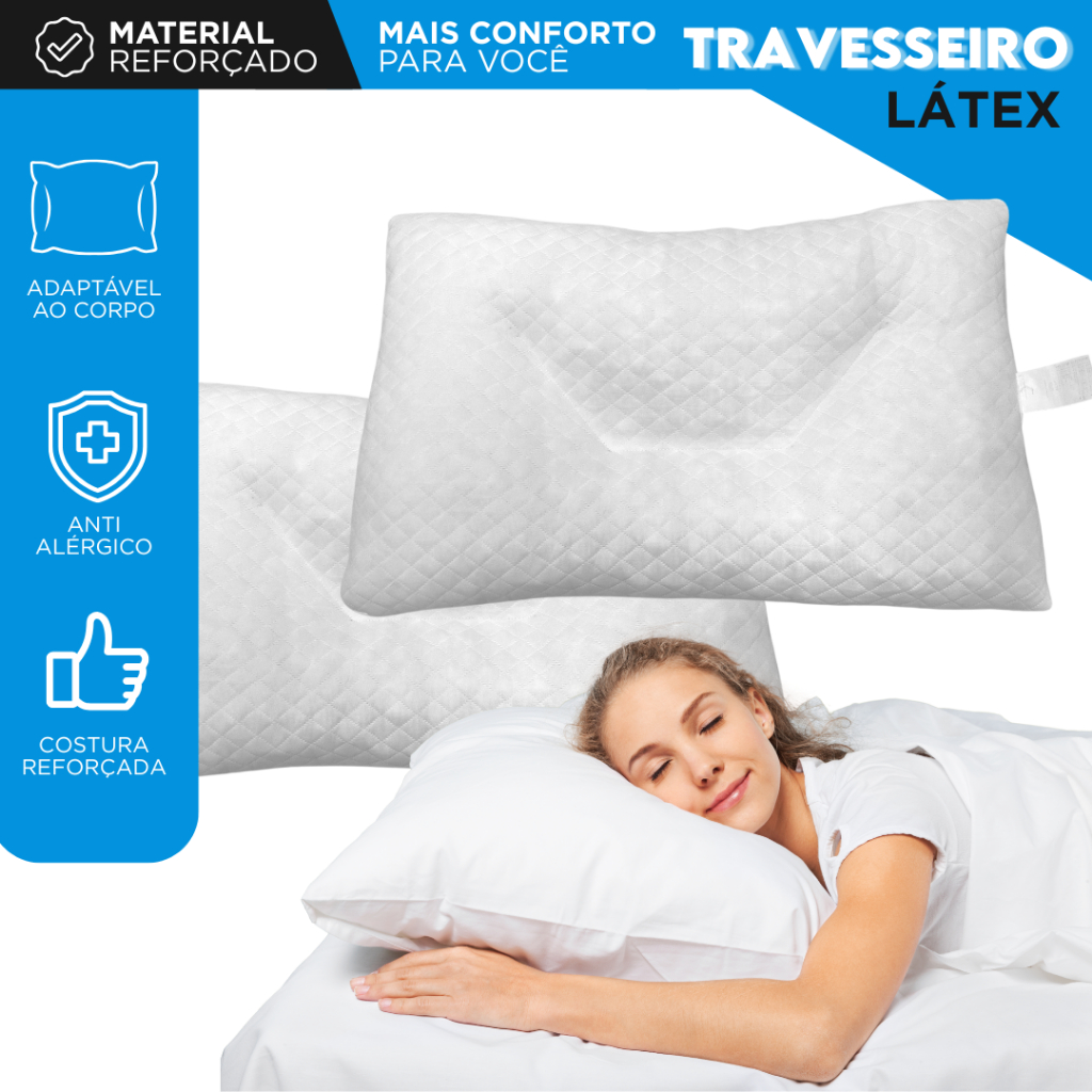 Travesseiro Látex Ortopédico | Antiácaro Antialérgico Apoio Cervical ...