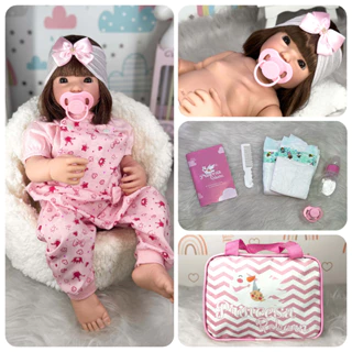 Boneca Bebê Reborn 100% Silicone Realista + Itens Bolsa Maternidade