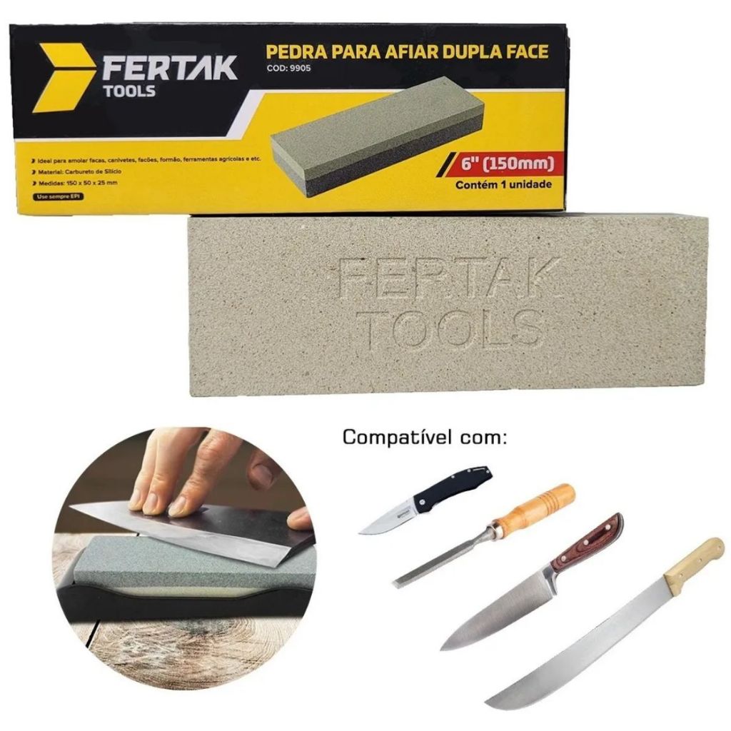 PEDRA DE AMOLAR FACA DUPLA FACE RETANGULAR 6"e 8´´ - FERTAK