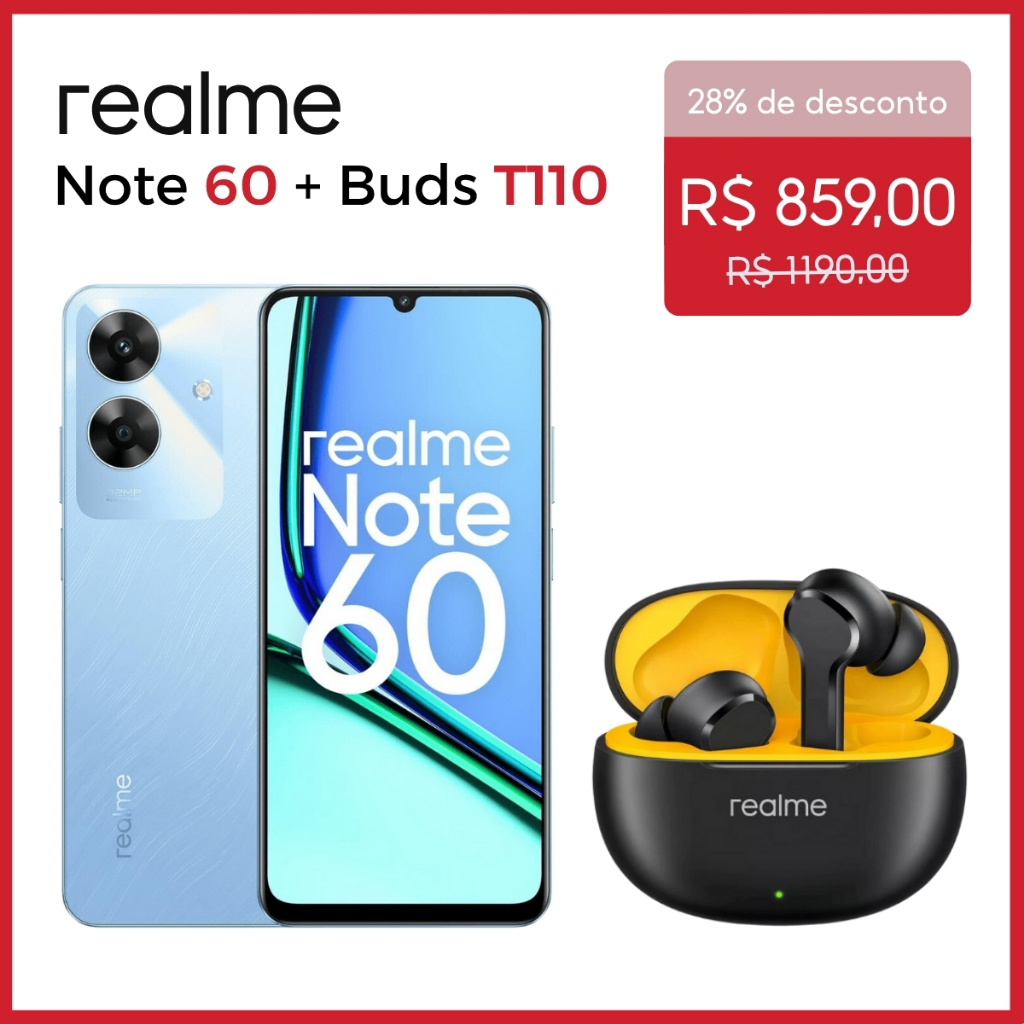 Celular Realme Note 60 Dual SIM 3GB RAM/64GB ROM + Fones de