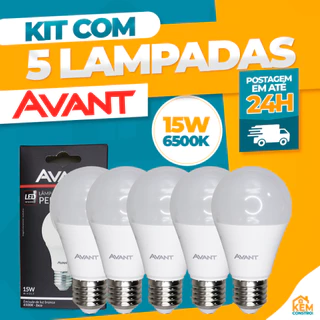 Kit 5 Lâmpadas LED Bulbo 9W/12W/15W Para Comércio E-27 Bivolt 3000K/6500K Luz Quente/Fria Avant