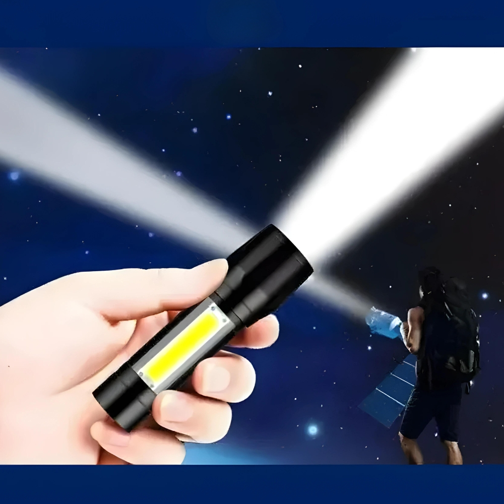 Mini Lanterna Tática Com Led E Zoom - Recarregável Usb Luz Forte Botão